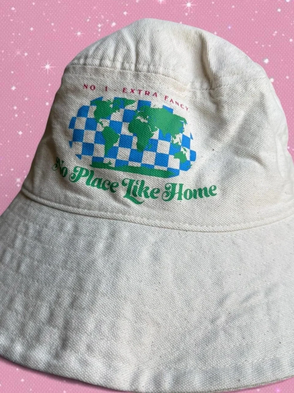 Vans Cream Canvas Bucket Hat with Green & Blue Graphic